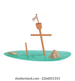 Sunk shipwreck icon cartoon vector. Pirate boat. Island ocean