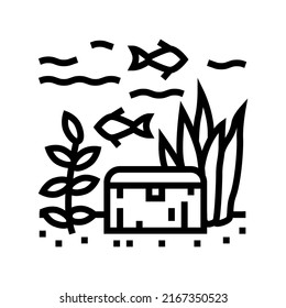 sunken underwater chest line icon vector. sunken underwater chest sign. isolated contour symbol black illustration