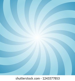 Sunlight abstract background. Bright blue color burst background. Vector illustration. Sun beam ray sunburst pattern backgdrop. Retro circus placard or poster