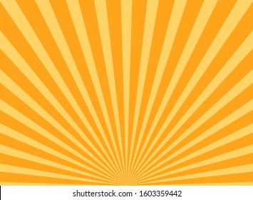 Sunlight abstract background. Bright orange color burst background. Vector illustration. Sun beam ray sunburst wallpaper. Retro bright backdrop. starburst poster or placard