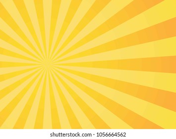 Sunlight abstract background. Bright yellow color burst background. Vector illustration. Sun beam ray sunburst pattern background. Retro bright backdrop. starburst wallpaper