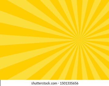 Sunlight Abstract Background. Bright Yellow Color Burst Background. Vector Illustration. Sun Beam Ray Sunburst Pattern Background. Retro Bright Backdrop. Starburst Wallpaper