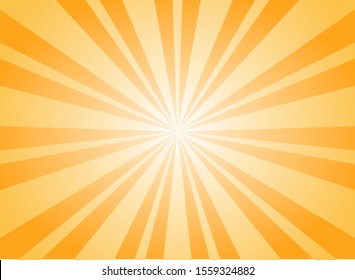 Sunlight abstract background. Bright yellow color burst background. Vector illustration. Sun beam ray sunburst wallpaper. Retro bright poster or placard