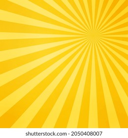 Sunlight abstract background. Bright yellow color burst background. Sun beam ray sunburst pattern background. Retro bright backdrop. starburst wallpaper