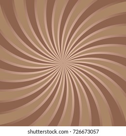 Sunlight abstract background. Chocolate brown color burst background. Retro vector illustration. Sun beam ray sunburst pattern background. Retro spiral backdrop.