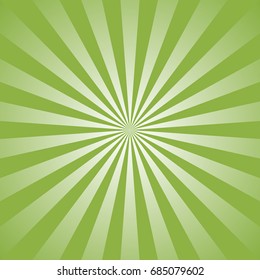 Sunlight abstract background. Green color burst background. Vector illustration. Sun beam ray sunburst pattern background. Retro bright backdrop. Watermelon