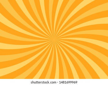 Sunlight abstract background. Orange and yellow color burst background. Vector illustration. Sun beam ray sunburst pattern background. Retro bright backdrop.