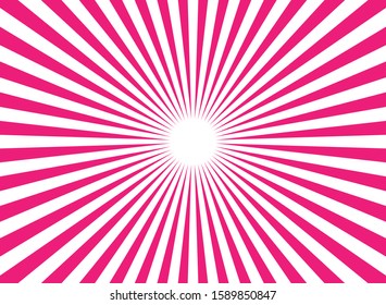 Sunlight abstract background. Pink and white color burst background with spot. Vector illustration. Sun beam ray sunburst pattern background. Retro bright backdrop.  starburst wallpaper