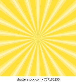 Sunlight abstract background. Powder yellow color burst background. Vector illustration. Sun beam ray sunburst pattern background. Retro bright backdrop.