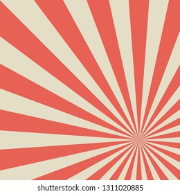 Sunlight abstract background. red and beige color burst background. Vector illustration. Sun beam ray sunburst pattern background. Retro circus backdrop. Down, bottom burst center