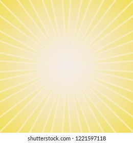 Sunlight abstract background. Yellow and white color burst background. Vector illustration. Sun beam ray sunburst pattern background. Retro bright backdrop.