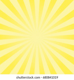 Sunlight abstract background. Yellow and white color burst background. Vector illustration. Sun beam ray sunburst pattern background. Retro bright backdrop.