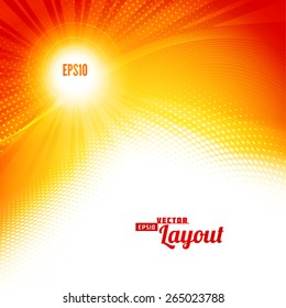 Sunlight. Abstract modern hot summer backgrounds with lighting effect. Bright shiny cover design template layout for corporate business book, booklet, brochure, poster, banner, flyer. Vector