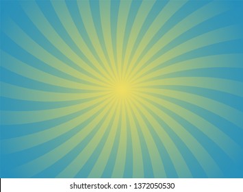 Sunlight abstract wide background.  blue and yellow color burst background. Vector illustration. Sun beam ray sunburst pattern background. Retro circus backdrop.