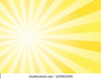 Sunlight abstract wide background. Yellow and white color burst horizontal background. Vector illustration. Sun beam ray sunburst pattern background. Retro bright backdrop. Sunny day.