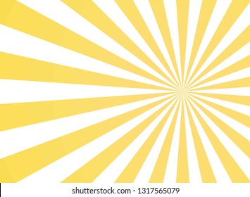 Sunlight abstract wide background. Yellow and white color burst horizontal background. Vector illustration. Sun beam ray sunburst pattern background. Retro bright backdrop. Sunny day.