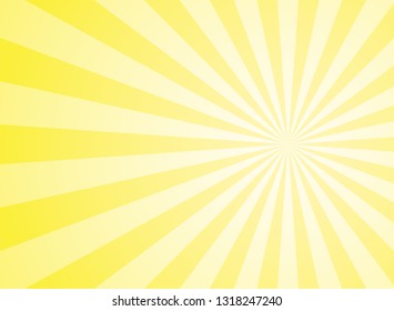Sunlight abstract wide background. Yellow and white color burst horizontal background. Vector illustration. Sun beam ray sunburst pattern background. Retro bright backdrop. Sunny day.