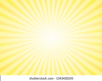 Sunlight abstract wide background. Yellow and white color burst horizontal background. Vector illustration. Sun beam ray sunburst pattern background. Retro bright backdrop. Sunny day.