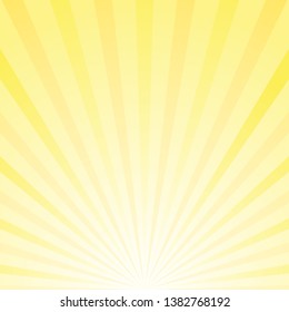 Sunlight abstract wide background. Yellow and white color burst horizontal background. Vector illustration. Sun beam ray sunburst pattern background. Retro bright backdrop. Sunny day.