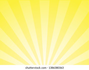 Sunlight abstract wide background. Yellow and white color burst horizontal background. Vector illustration. Sun beam ray sunburst pattern background. Retro bright backdrop. Sunny day.