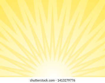 Sunlight abstract wide background. Yellow and white color burst horizontal background. Vector illustration. Sun beam ray sunburst pattern background. Retro bright backdrop. Sunny day.