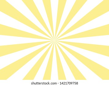 Sunlight abstract wide background. Yellow and white color burst horizontal background. Vector illustration. Sun beam ray sunburst pattern background. Retro bright backdrop. Sunny day.