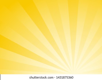 Sunlight abstract wide background. Yellow and white color burst horizontal background. Vector illustration. Sun beam ray sunburst pattern background. Retro bright backdrop. Sunny day.