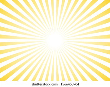 Sunlight Abstract Wide Background. Yellow And White Color Burst Horizontal Background. Vector Illustration. Sun Beam Ray Sunburst Pattern Background. Retro Bright Backdrop. Sunny Day.