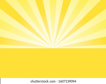 Sunlight abstract wide background. Yellow and white color burst horizontal background. Vector illustration. Sun beam ray sunburst pattern background. Retro bright backdrop. Sunny day.