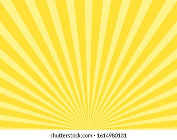 Sunlight abstract wide background. Yellow and white color burst horizontal background. Vector illustration. Sun beam ray sunburst pattern background. Retro bright backdrop. Sunny day.