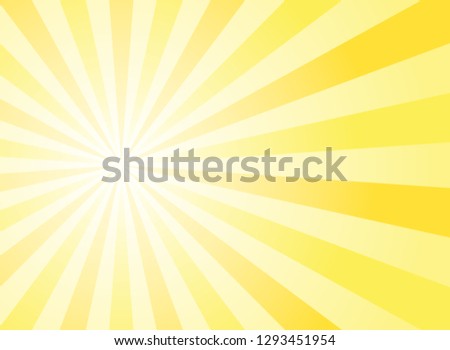 Sunlight abstract wide background. Yellow and white color burst horizontal background. Vector illustration. Sun beam ray sunburst pattern background. Retro bright backdrop. Sunny day.