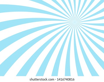 Sunlight abstract wide horizontal background.  blue and white spiral color burst background. Vector illustration. Sun beam ray sunburst pattern background. Retro bright backdrop.