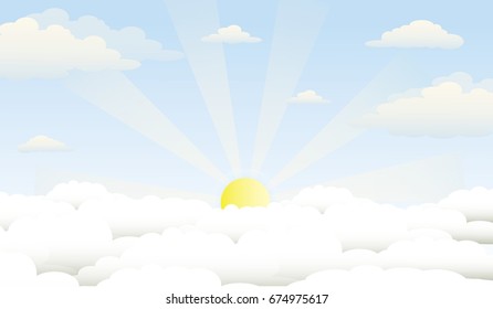 Sunlight Among the Row of the Clouds.Summer Day Sky Scenery.