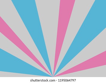 Sunlight asymmetric background. pink, blue and grey color burst background. Vector illustration. Sun beam ray sunburst pattern background. Retro horizontal  backdrop for poster, banner or placard.