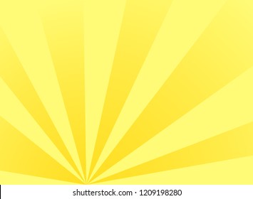 Sunlight asymmetric background. Yellow and orange color burst background. Vector illustration. Sun beam ray sunburst pattern background. Retro bright backdrop. Sunny day.