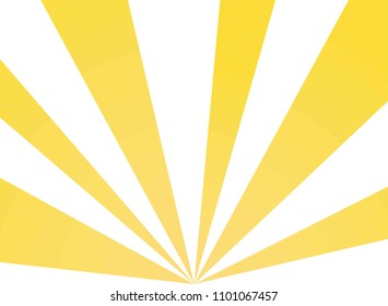 Sunlight asymmetric background. Yellow and white color burst background. Vector illustration. Sun beam ray sunburst pattern background. Retro bright backdrop. Sunny day.