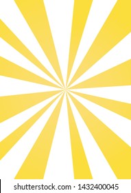 Sunlight asymmetric background. Yellow and white color burst background. Vector illustration. Sun beam ray sunburst pattern background. Retro bright backdrop. Sunny day.