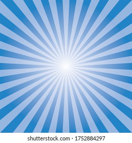 Sunlight background. Blue burst background with white highlight. Fantasy Vector illustration. Magic Sun beam ray sunburst pattern background. Retro circus bright backdrop.