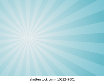 Sunlight  background. Pale blue color burst background with white highlight. Fantasy Vector illustration. Magic Sun beam ray sunburst pattern background. Retro faded backdrop.
