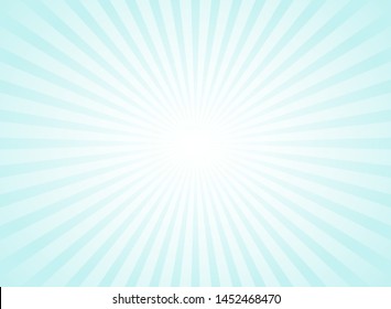 Sunlight  background. Pale blue color burst background with white highlight. Fantasy Vector illustration. Magic Sun beam ray sunburst pattern background. Retro faded backdrop.