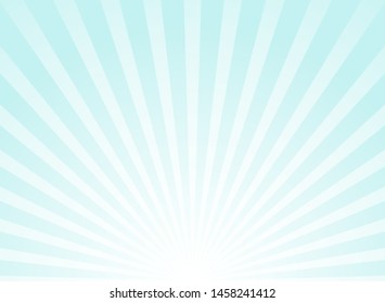 Sunlight  background. Pale blue color burst background with white highlight. Fantasy Vector illustration. Magic Sun beam ray sunburst pattern background. Retro faded backdrop.