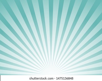 Sunlight  background. Pale blue color burst background with white highlight. Fantasy Vector illustration. Magic Sun beam ray sunburst pattern background. Retro faded backdrop.