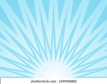 Sunlight  background. Pale blue color burst background with white highlight. Fantasy Vector illustration. Magic Sun beam ray sunburst pattern background. Retro faded backdrop.