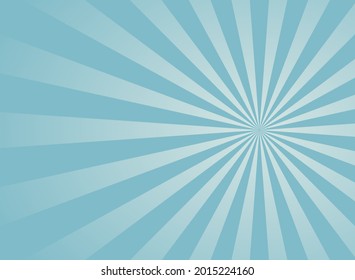 Sunlight  background. Pale blue color burst background with white highlight. Fantasy Vector illustration. Magic Sun beam ray sunburst pattern background. Retro faded backdrop.