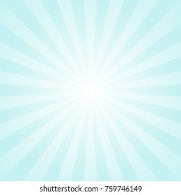 Sunlight  background. Pale blue color burst background with white highlight. Fantasy Vector illustration. Magic Sun beam ray sunburst pattern background. Retro faded backdrop.