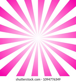 Sunlight background. Pale pink color burst background with white highlight. Fantasy Vector illustration. Magic Sun beam ray sunburst pattern background. Retro faded backdrop. Sun rays background, pink