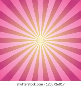 Sunlight  background. pink color burst background with yellow highlight. Fantasy Vector illustration. Magic Sun beam ray sunburst pattern background. Retro circus backdrop.  starburst wallpaper