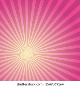 Sunlight  background. Pink and yellow color burst background. Vector illustration. Sun beam ray sunburst pattern background. Retro bright backdrop.  starburst wallpaper. Circus poster