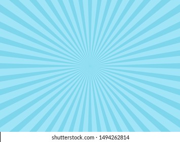 Sunlight  background. Powder blue color burst background with white highlight. Fantasy Vector illustration. Magic Sun beam ray sunburst pattern background. Retro faded backdrop.