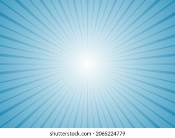 Sunlight  background. Powder blue color burst background with white highlight. Fantasy Vector illustration. Magic Sun beam ray sunburst pattern background. Retro faded backdrop.